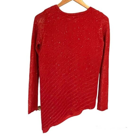 Apt 9 Red Sparkle Knit Sweater Women's Small Lined Asymmetrical Skirted Hem - Picture 6 of 6